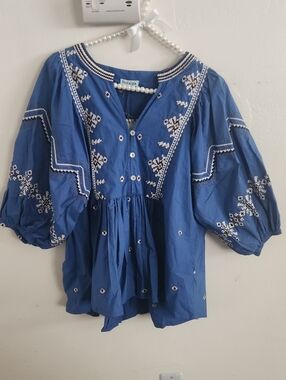 Nostalgia Royal Blue Embroidered Peasant Top